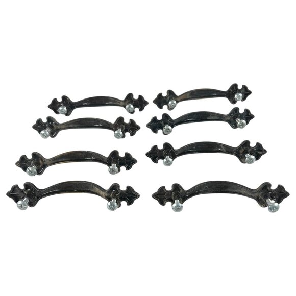 Set Of 8 Vintage Brass & Black Drawer Pulls Cabinet Handle Cupboard 4 3/4” - Picture 6 of 6